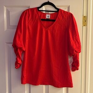CAbi Bold Red V-Neck Blouse extra small
